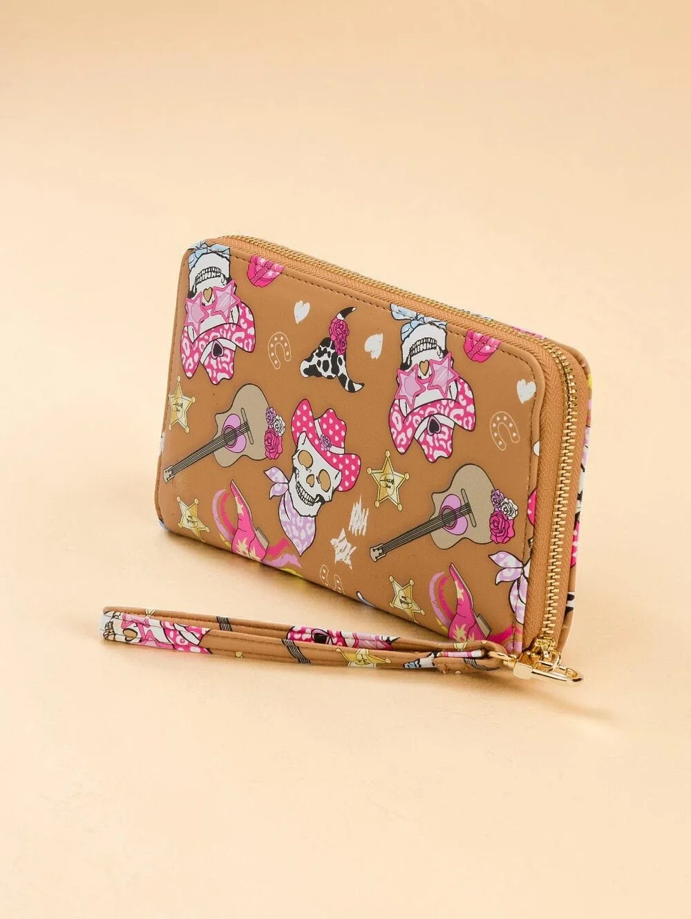 Betsey Johnson Brown Western Skull  Wallet Wristlet With Strap MSRP $58.00 NWT